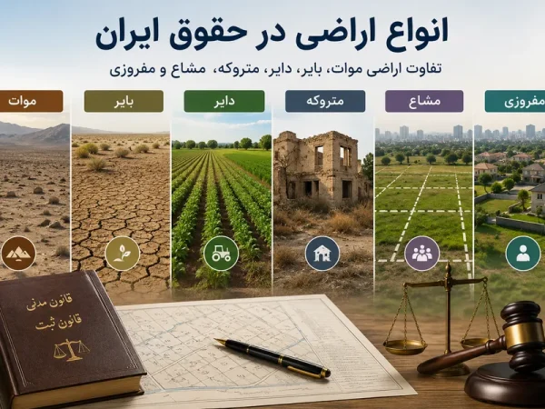 انواع اراضی در حقوق ایران شامل اراضی موات، بایر، دایر، متروکه، مشاع و مفروزی